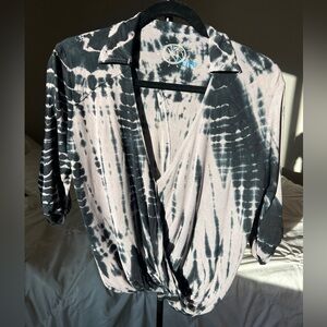 Planet Blue Tie Dye Distressed Coverup Wrap Top